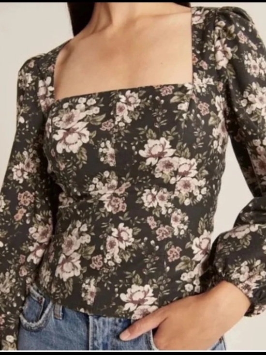 Tops - Abercrombie & Fitch Square Neck Blouse M Floral Balloon Sleeve Smock Feminine